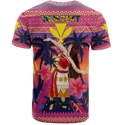 Hawaii T-Shirt Custom Aloha Hula Girl Dancing In Tropical Palm Trees At Sunset Kakau Style
