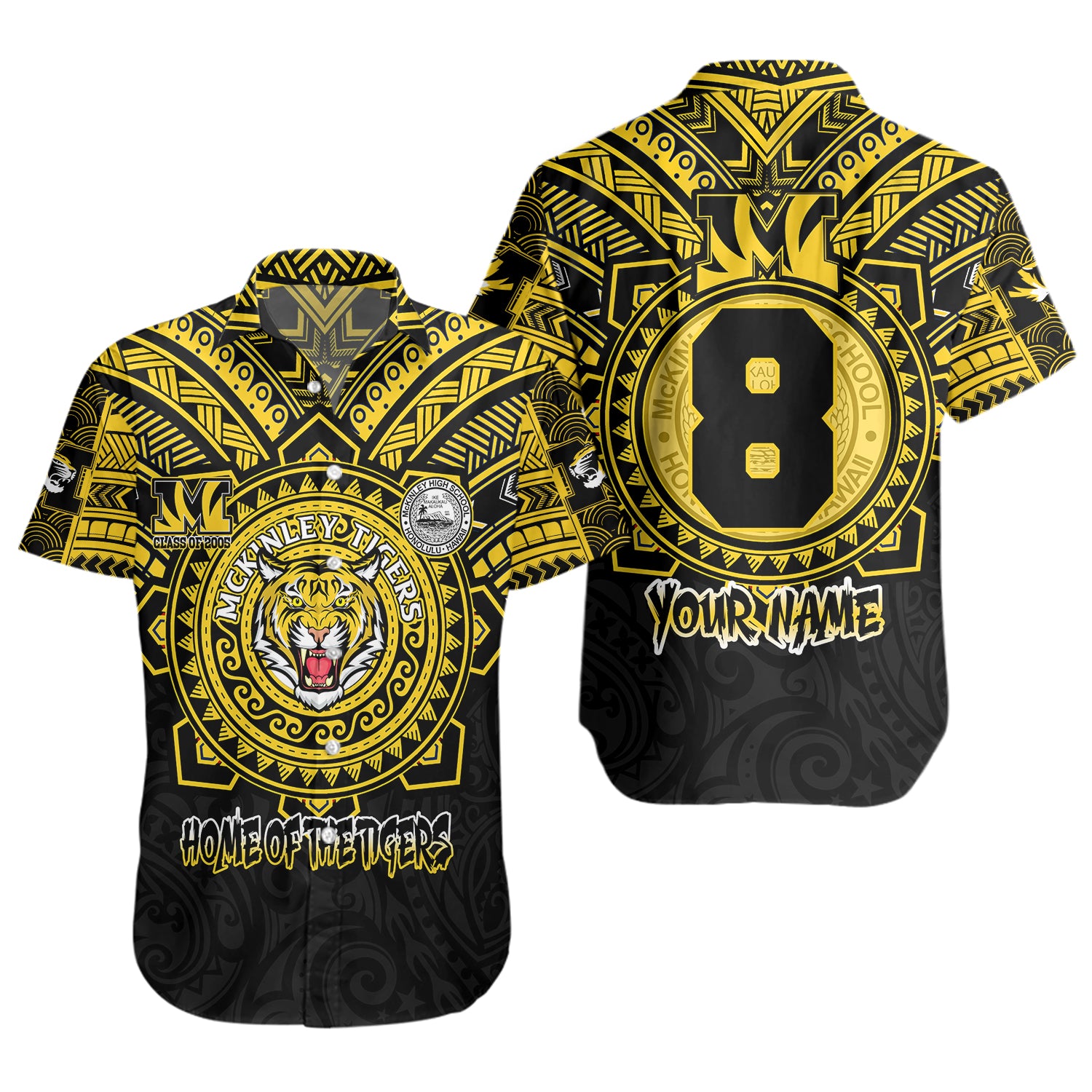 Hawaii Short Sleeve Shirt Custom President William McKinley High School Black & Gold Super Tigers Tribal Style