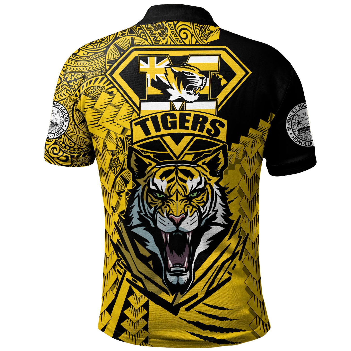Hawaii Polo Shirt Custom McKinley High School Tigers Black and Gold Polynesian Style