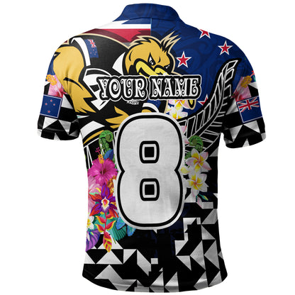 New Zealand Polo Shirt Custom Maori Kiwis Rugby Silver Fern Black Hexagon Tropical Jersey