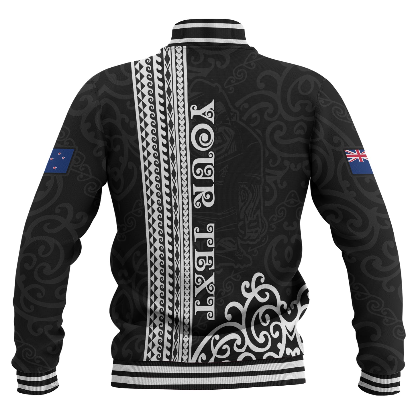 New Zealand Baseball Jacket Custom NZ Rugby Silver Fern And Map Maori Tribal Black Jersey