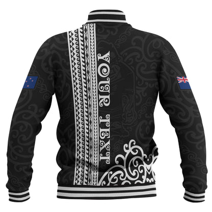 New Zealand Baseball Jacket Custom NZ Rugby Silver Fern And Map Maori Tribal Black Jersey