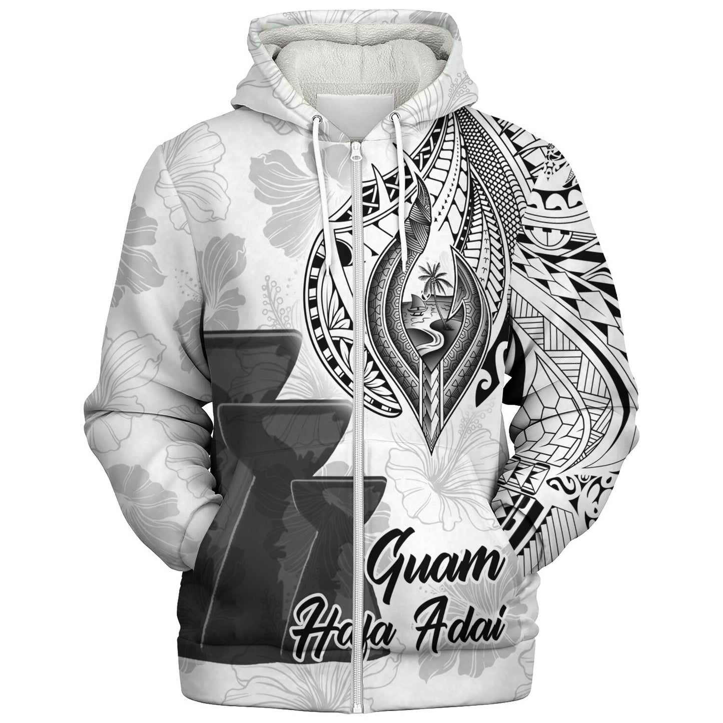 Guam Sherpa Hoodie Hafa Adai Guam Seal Half Sleeve Tattoo