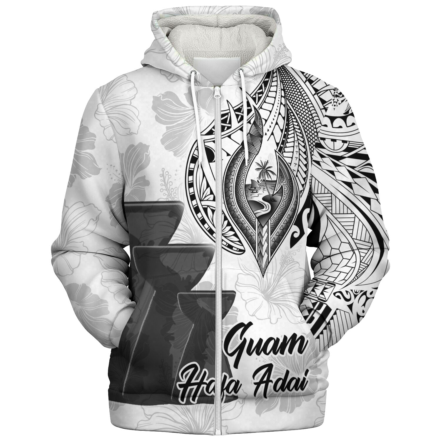 Guam Sherpa Hoodie Hafa Adai Guam Seal Half Sleeve Tattoo