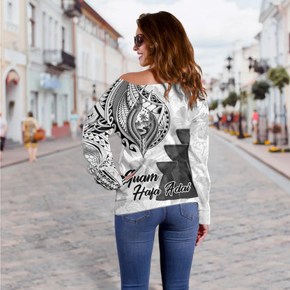 Guam Off Shoulder Sweatshirt Hafa Adai Guam Seal Half Sleeve Tattoo