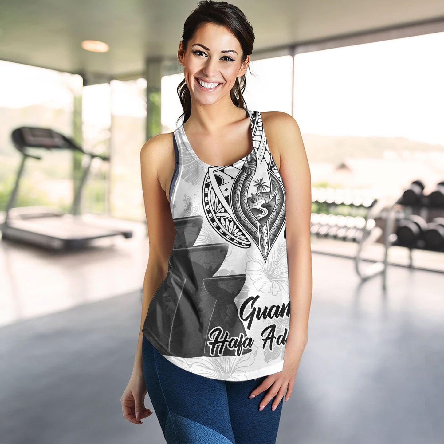 Guam Women Tank Hafa Adai Guam Seal Half Sleeve Tattoo