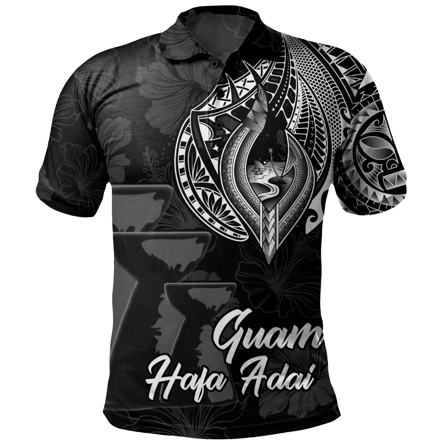 Guam Polo Shirt Hafa Adai Guam Seal Half Sleeve Tattoo