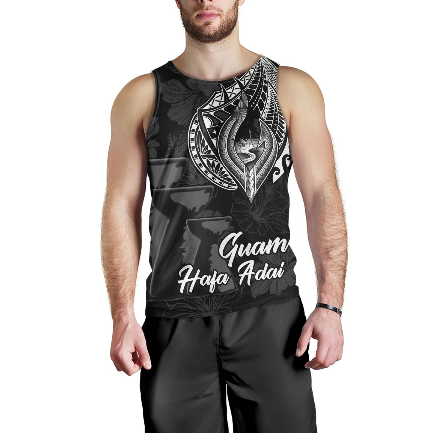 Guam Tank Top Hafa Adai Guam Seal Half Sleeve Tattoo