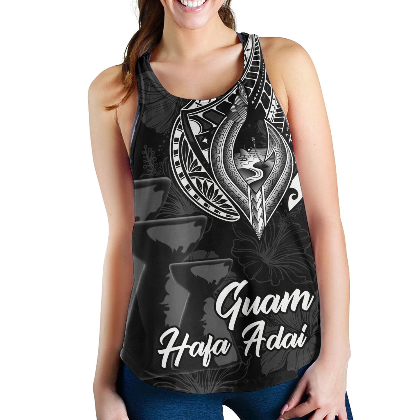 Guam Women Tank Hafa Adai Guam Seal Half Sleeve Tattoo