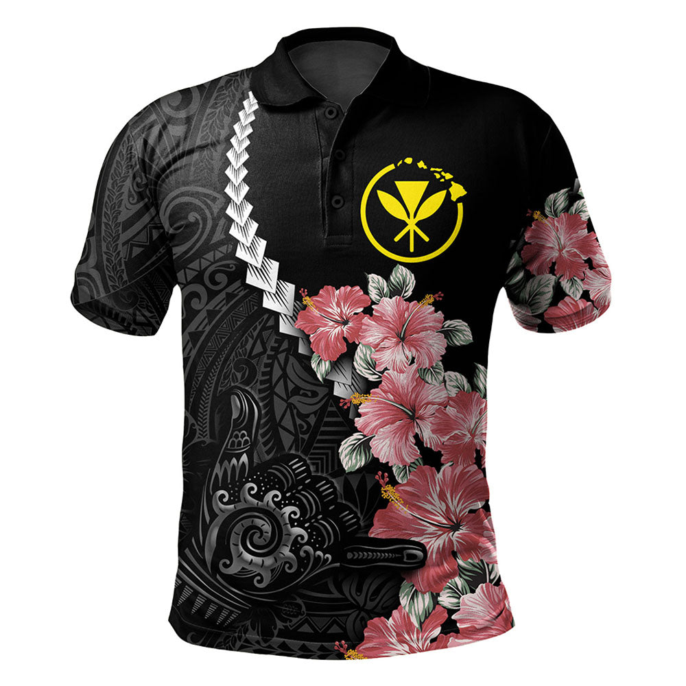 Hawaii Polo Shirt Shaka Hand Tropical Flowers Polynesian Designs