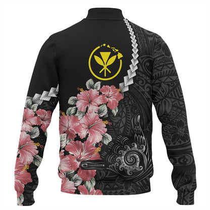 Hawaii Baseball Jacket Shaka Hand Tropical Flowers Polynesian Designs