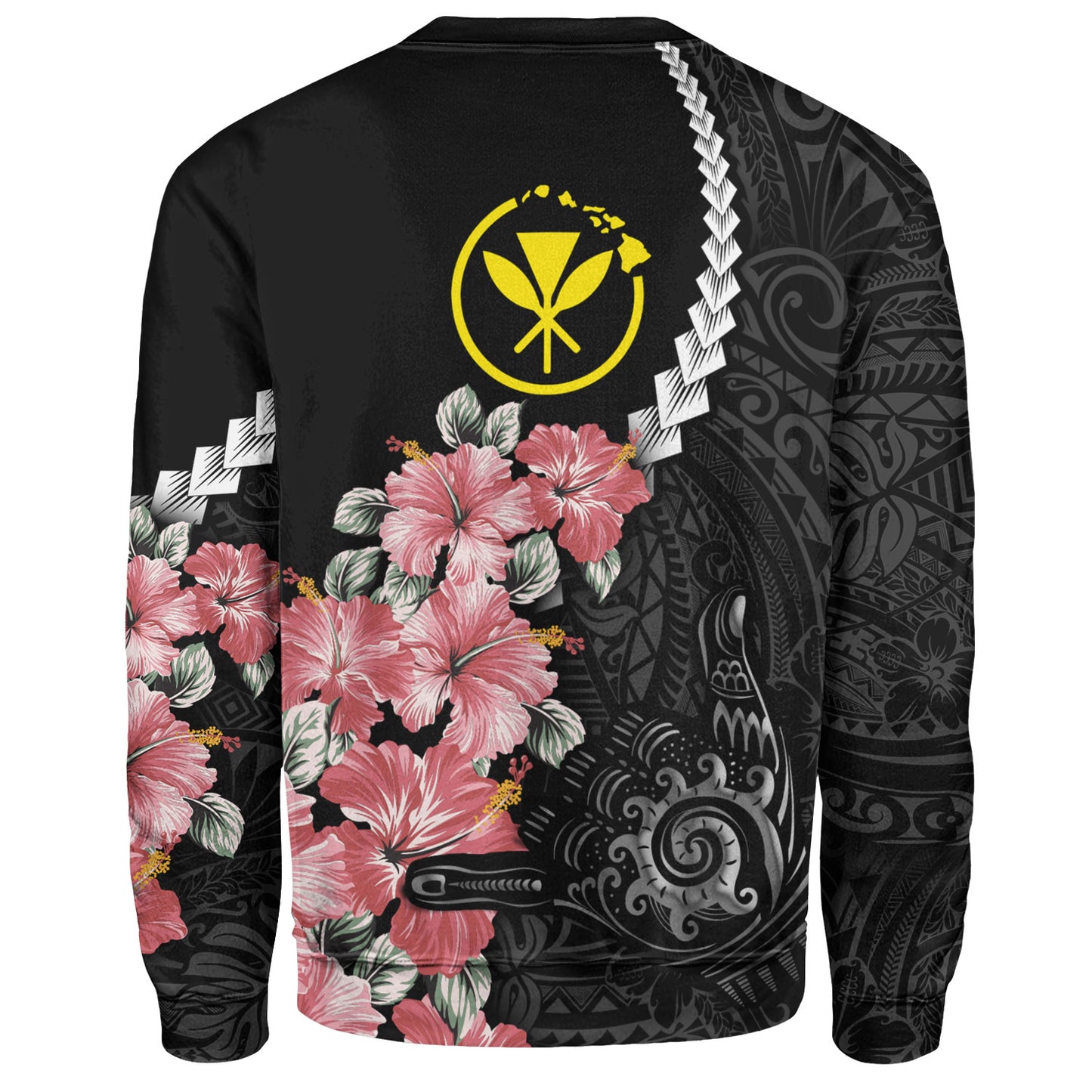 Hawaii Sweatshirt Shaka Hand Tropical Flowers Polynesian Designs