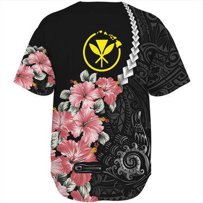 Hawaii Baseball Shirt Shaka Hand Tropical Flowers Polynesian Designs
