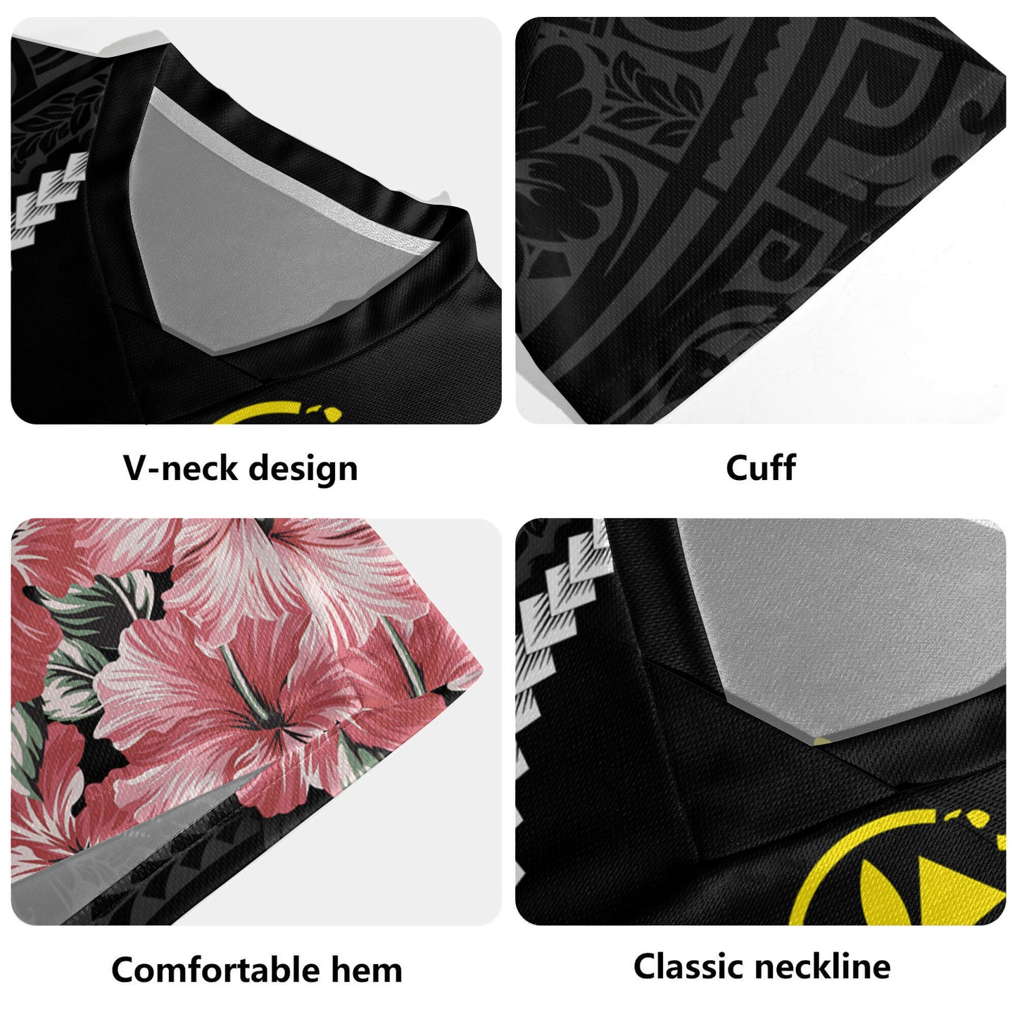 Hawaii Rugby Jersey Shaka Hand Tropical Flowers Polynesian Designs