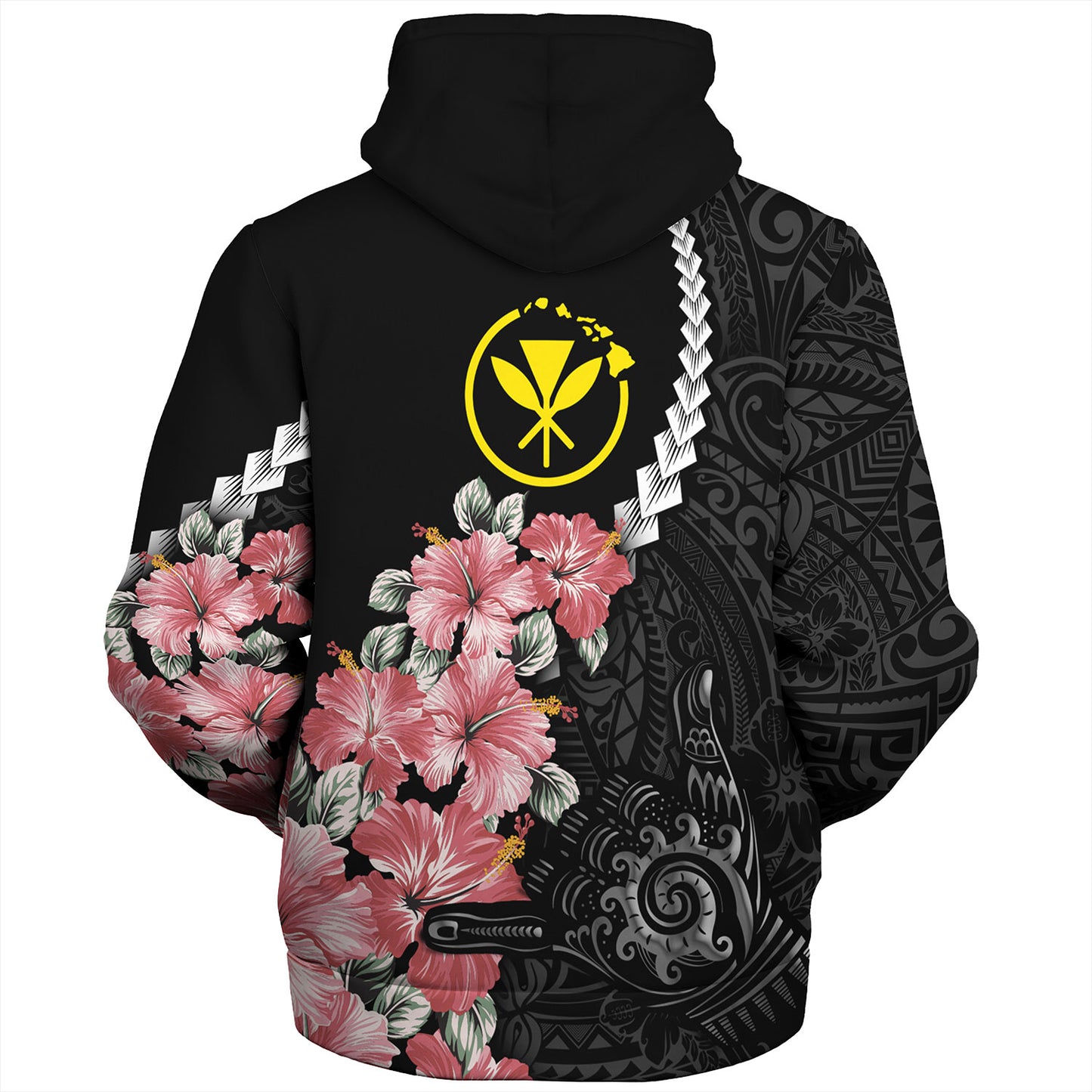 Hawaii Sherpa Hoodie Shaka Hand Tropical Flowers Polynesian Designs