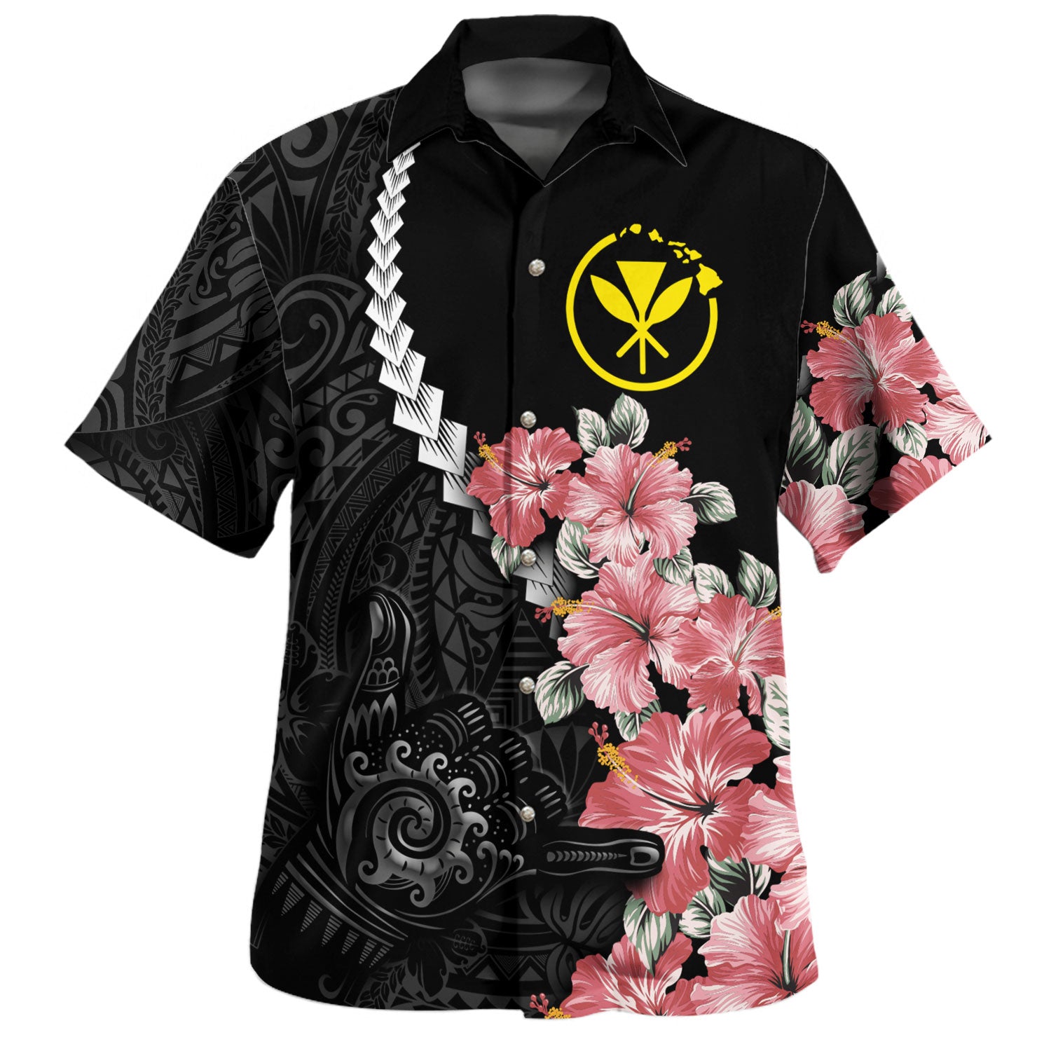 Hawaii Hawaiian Shirt Shaka Hand Tropical Flowers Polynesian Designs