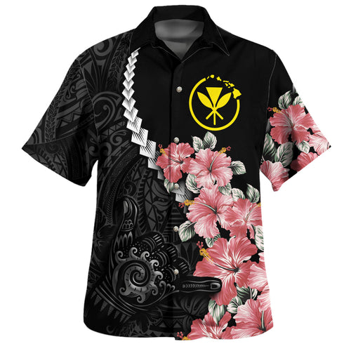 Hawaii Hawaiian Shirt Shaka Hand Tropical Flowers Polynesian Designs