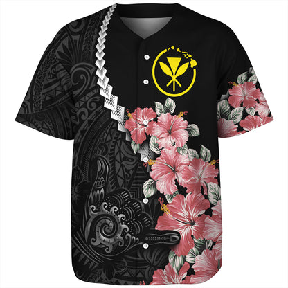 Hawaii Baseball Shirt Shaka Hand Tropical Flowers Polynesian Designs