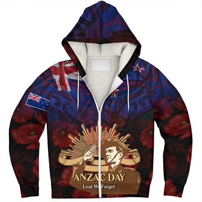 New Zealand Sherpa Hoodie - Anzac Soldier Maori Patterns