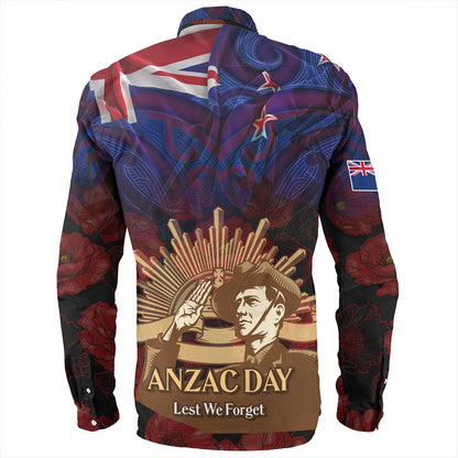 New Zealand Long Sleeve Shirt - Anzac Soldier Maori Patterns