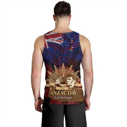 New Zealand Tank Top - Anzac Soldier Maori Patterns