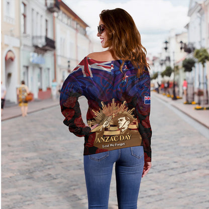 New Zealand Off Shoulder Sweatshirt - Anzac Soldier Maori Patterns