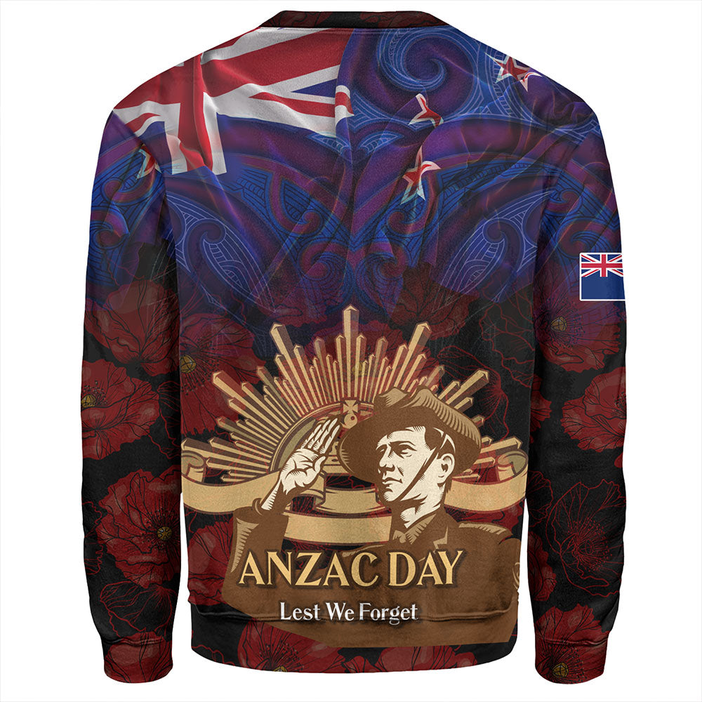 New Zealand Sweatshirt - Anzac Soldier Maori Patterns