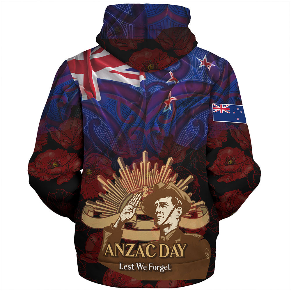 New Zealand Sherpa Hoodie - Anzac Soldier Maori Patterns