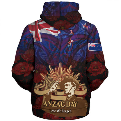 New Zealand Sherpa Hoodie - Anzac Soldier Maori Patterns