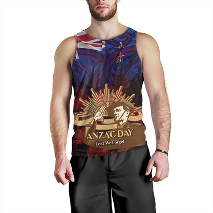 New Zealand Tank Top - Anzac Soldier Maori Patterns