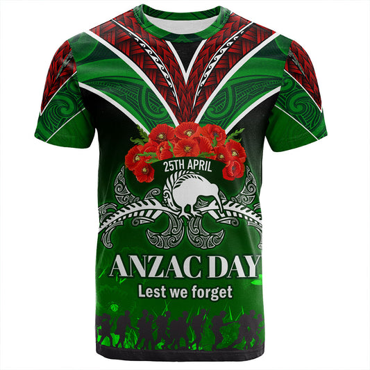 New Zealand T-Shirt - Anzac Day Silver Ferns Kiwi Birds Style