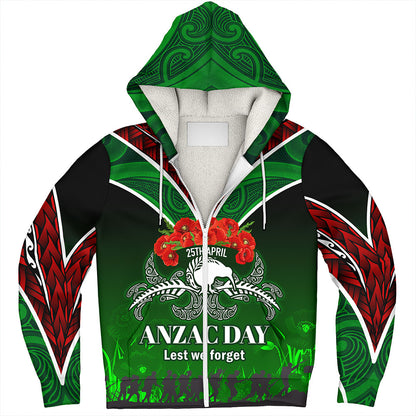New Zealand Sherpa Hoodie - Anzac Day Silver Ferns Kiwi Birds Style