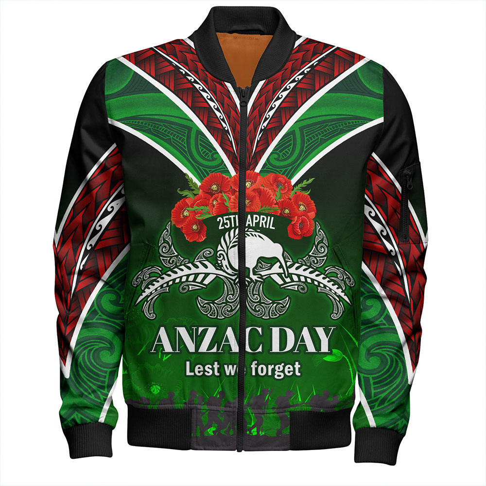 New Zealand Bomber Jacket - Anzac Day Silver Ferns Kiwi Birds Style
