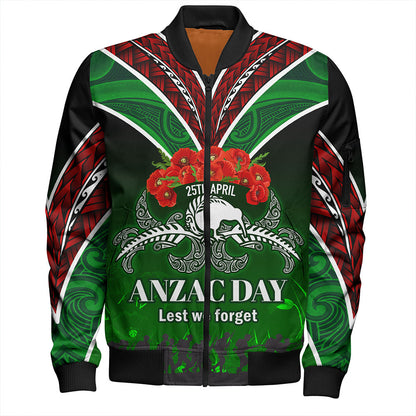New Zealand Bomber Jacket - Anzac Day Silver Ferns Kiwi Birds Style