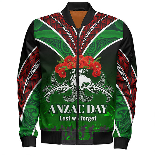 New Zealand Bomber Jacket - Anzac Day Silver Ferns Kiwi Birds Style