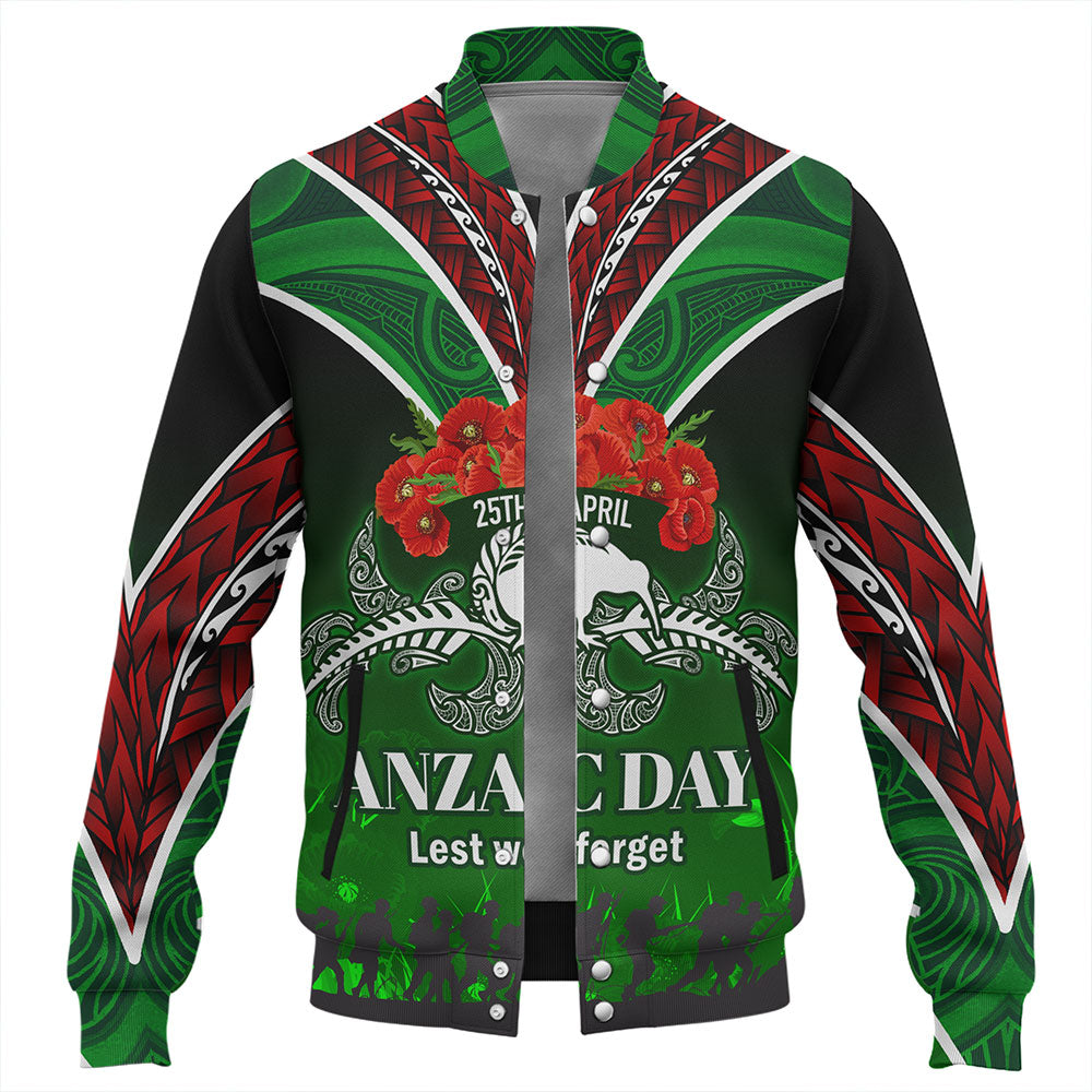 New Zealand Baseball Jacket - Anzac Day Silver Ferns Kiwi Birds Style