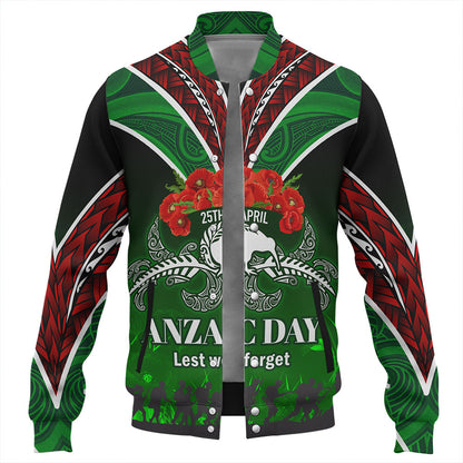New Zealand Baseball Jacket - Anzac Day Silver Ferns Kiwi Birds Style