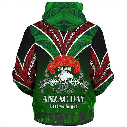 New Zealand Sherpa Hoodie - Anzac Day Silver Ferns Kiwi Birds Style