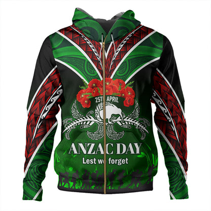 New Zealand Hoodie Anzac Day Silver Ferns Kiwi Birds Style