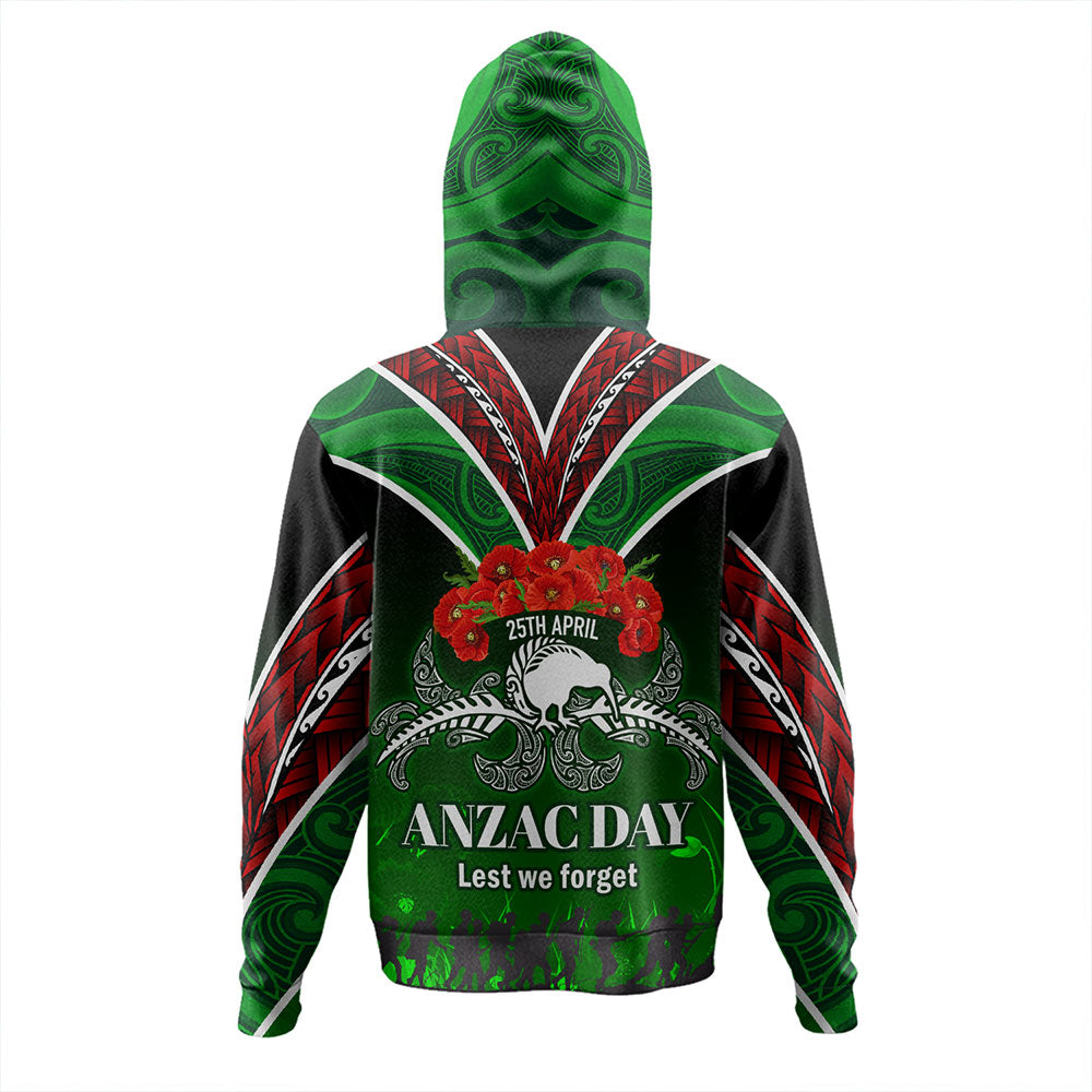 New Zealand Hoodie Anzac Day Silver Ferns Kiwi Birds Style