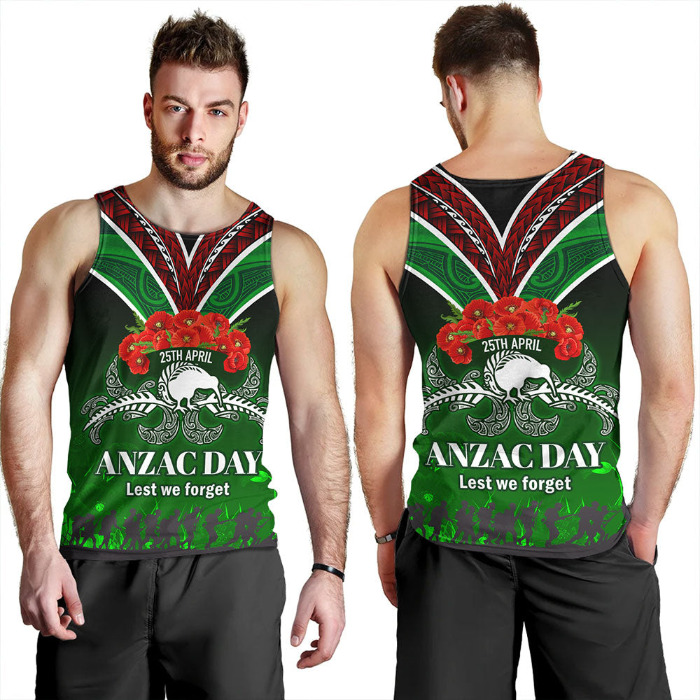 New Zealand Tank Top - Anzac Day Silver Ferns Kiwi Birds Style