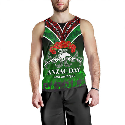 New Zealand Tank Top - Anzac Day Silver Ferns Kiwi Birds Style