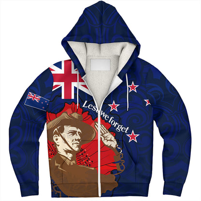 New Zealand Sherpa Hoodie - FLag Anzac Day Maori Patterns