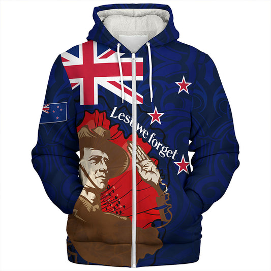 New Zealand Sherpa Hoodie - FLag Anzac Day Maori Patterns