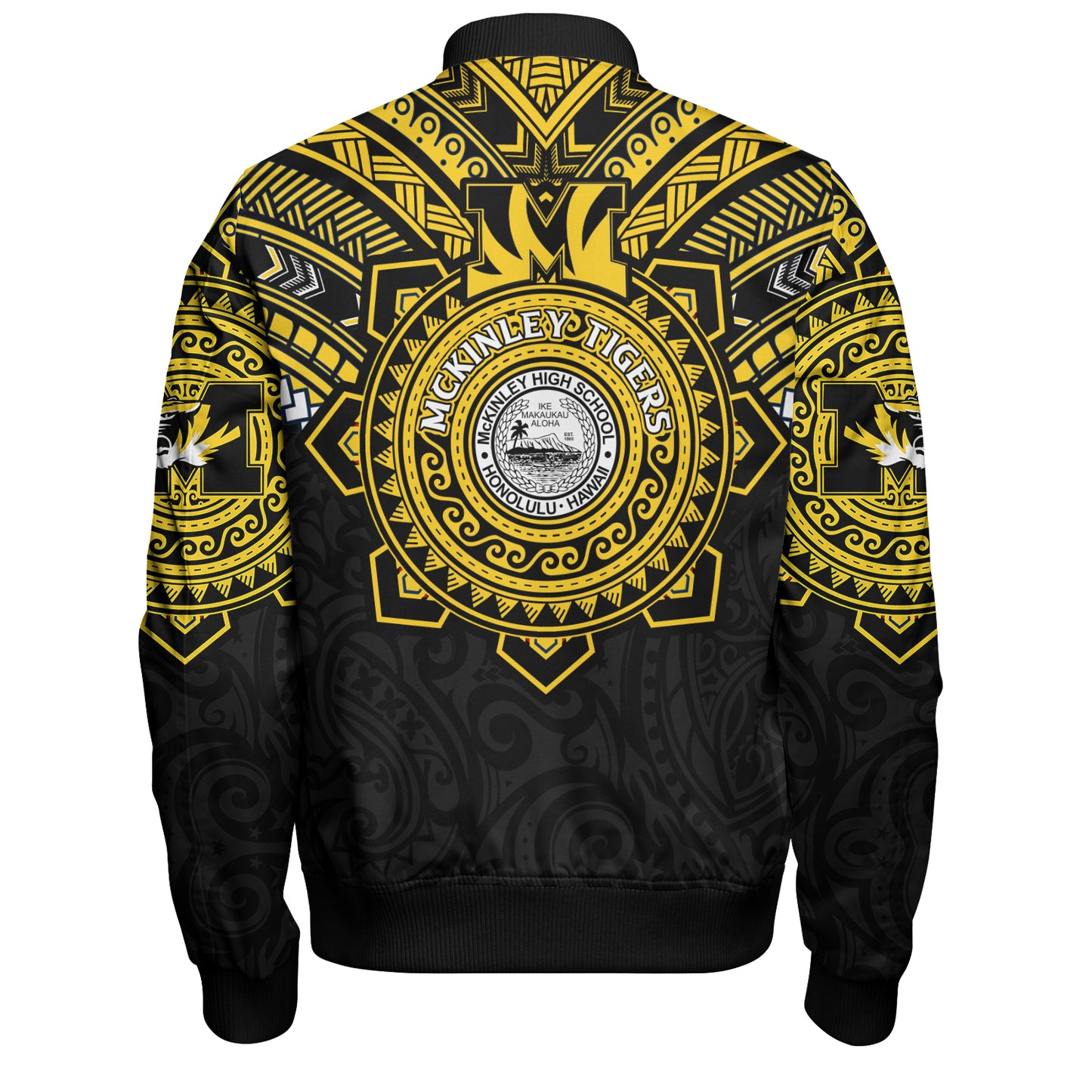 Hawaii Bomber Jacket Custom President William McKinley High School Black & Gold Super Tigers Tribal Style
