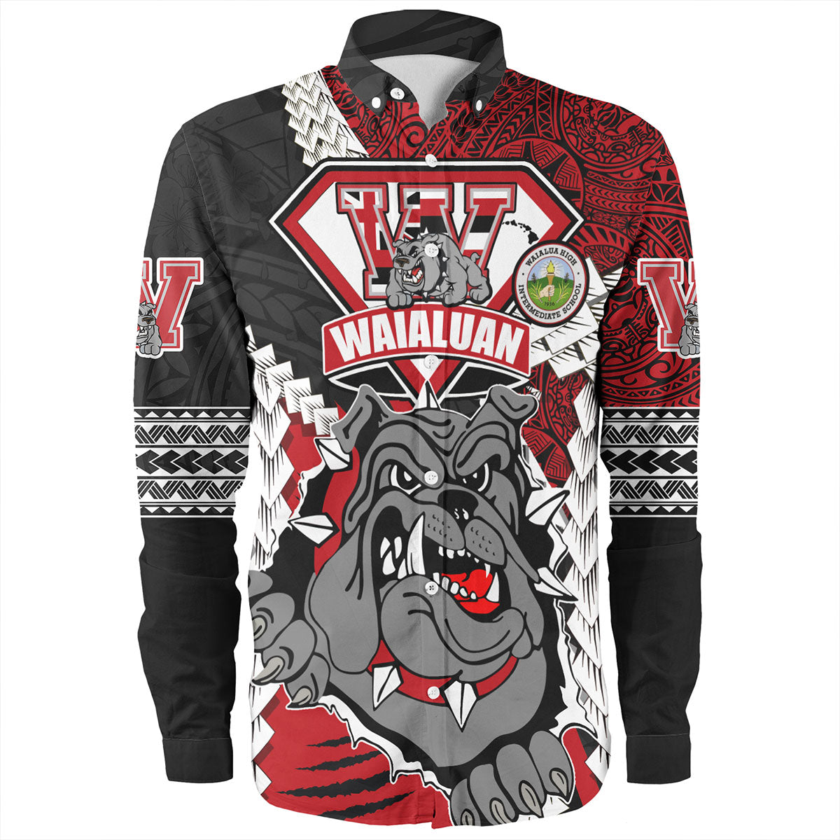 Hawaii Long Sleeve Shirt Custom Waialua High & Intermediate School Bulldogs Pride Polynesian Style