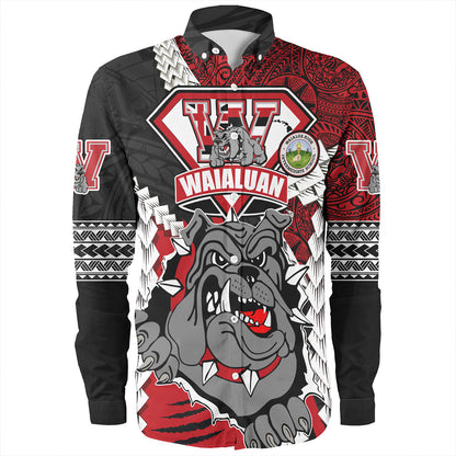 Hawaii Long Sleeve Shirt Custom Waialua High & Intermediate School Bulldogs Pride Polynesian Style