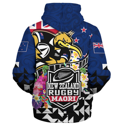 New Zealand Sherpa Hoodie Custom Maori Kiwis Rugby Silver Fern Black Hexagon Tropical Jersey