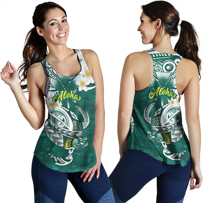 Hawaii Women Tank Polynesian Honu With Plumeria Tropical Ocean Wave
