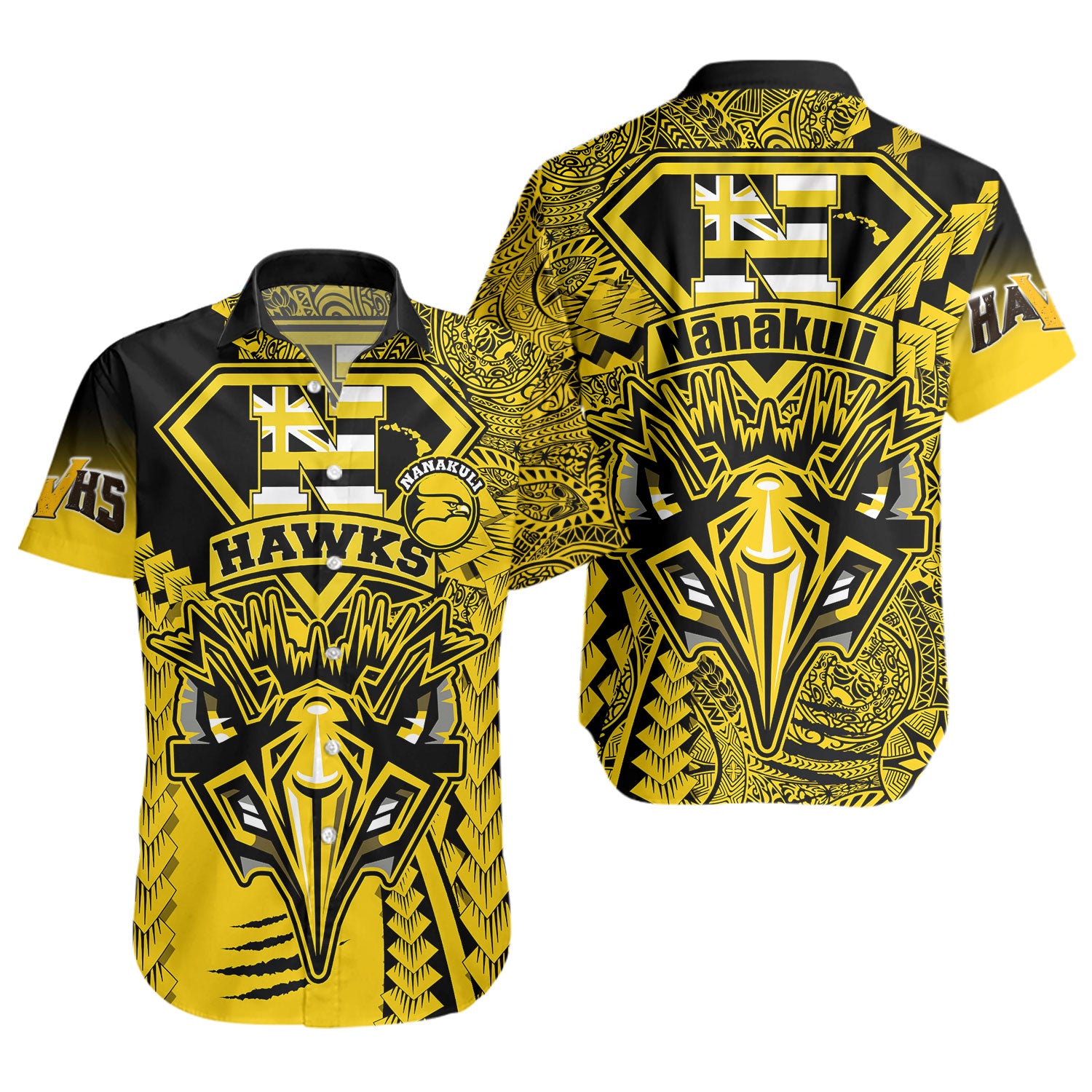 Hawaii Short Sleeve Shirt Custom Nanakuli High and Intermediate School Home of the Golden Hawks Polynesian Style